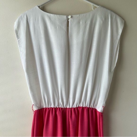 $5 FOR $25 | Vintage Barbiecore Sheath Modest Midi Dress Pink White 14 - Picture 11 of 13